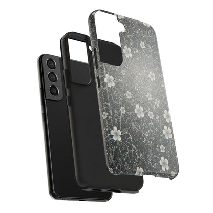 Floral Sparkle Tough Phone Case — Black & Silver Vintage Blossom