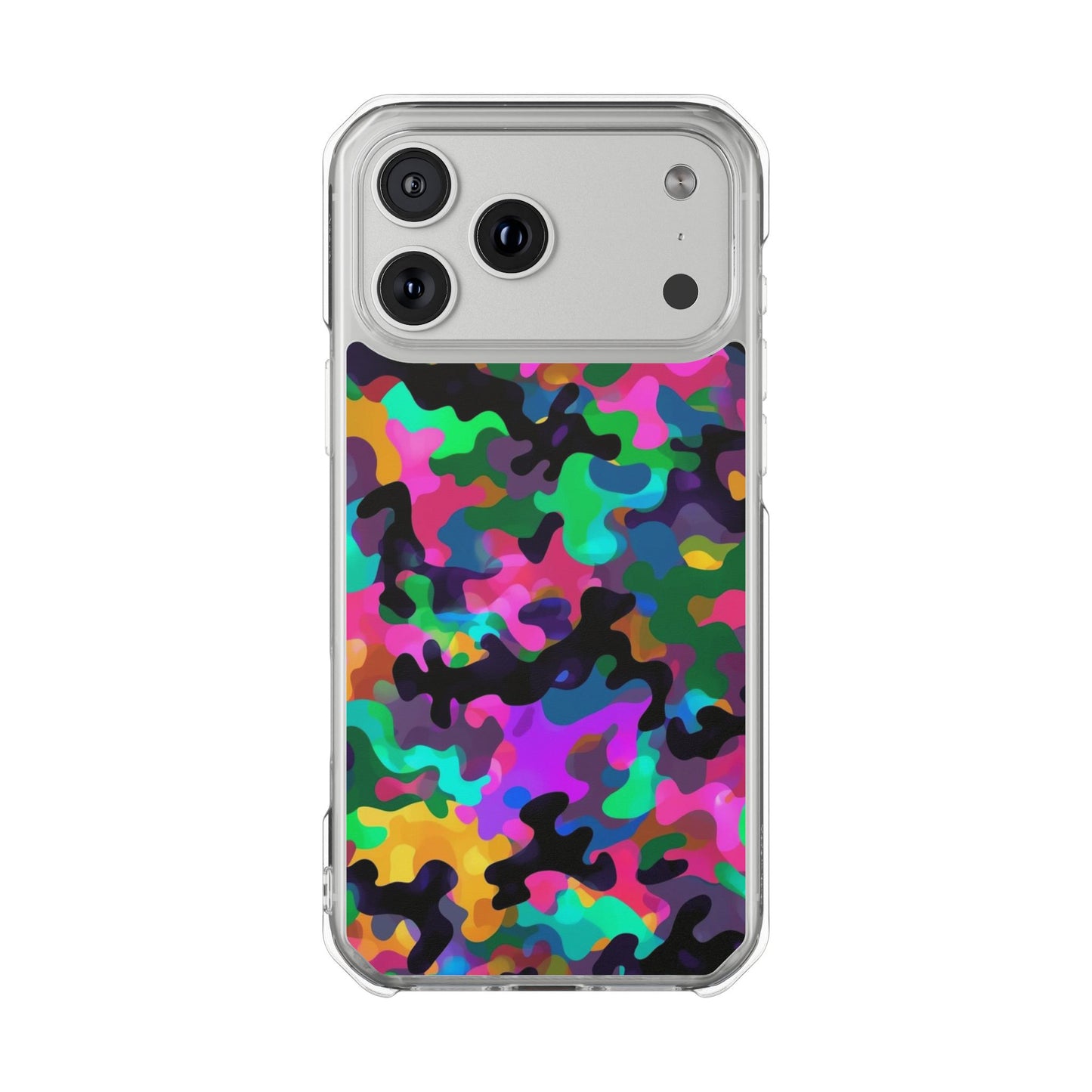 Clear Magnetic Impact Phone Case — Neon Camo Protective Cover