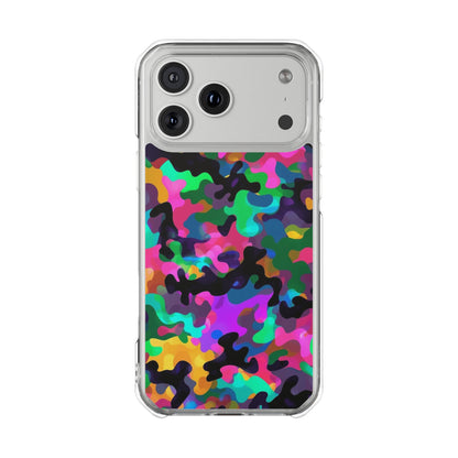 Clear Magnetic Impact Phone Case — Neon Camo Protective Cover