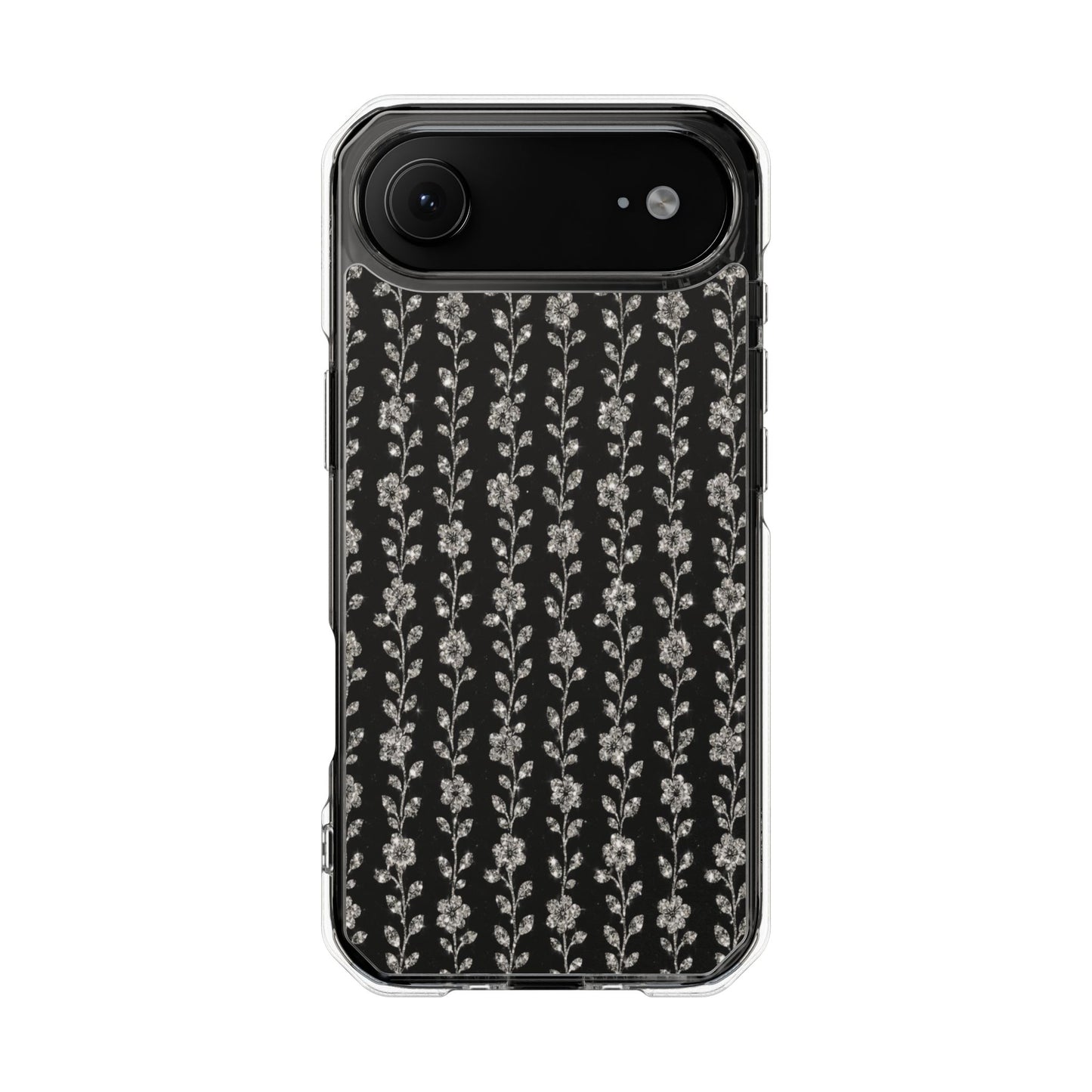 Clear Magnetic Phone Case — Minimal Black Floral Vine Pattern