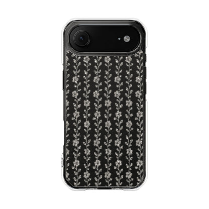 Clear Magnetic Phone Case — Minimal Black Floral Vine Pattern