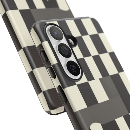 Checkerboard Wave Phone Case — Black & Cream Graphic Tough Case