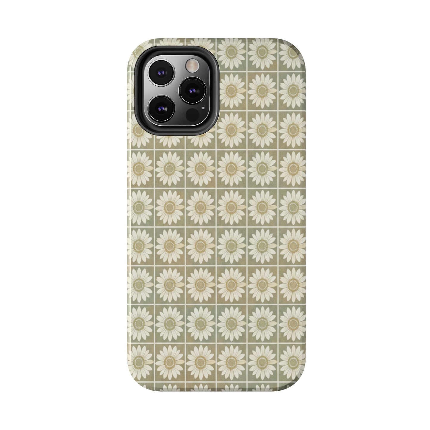 Daisy Tile Tough Phone Case — Retro Floral Protective Phone Cover