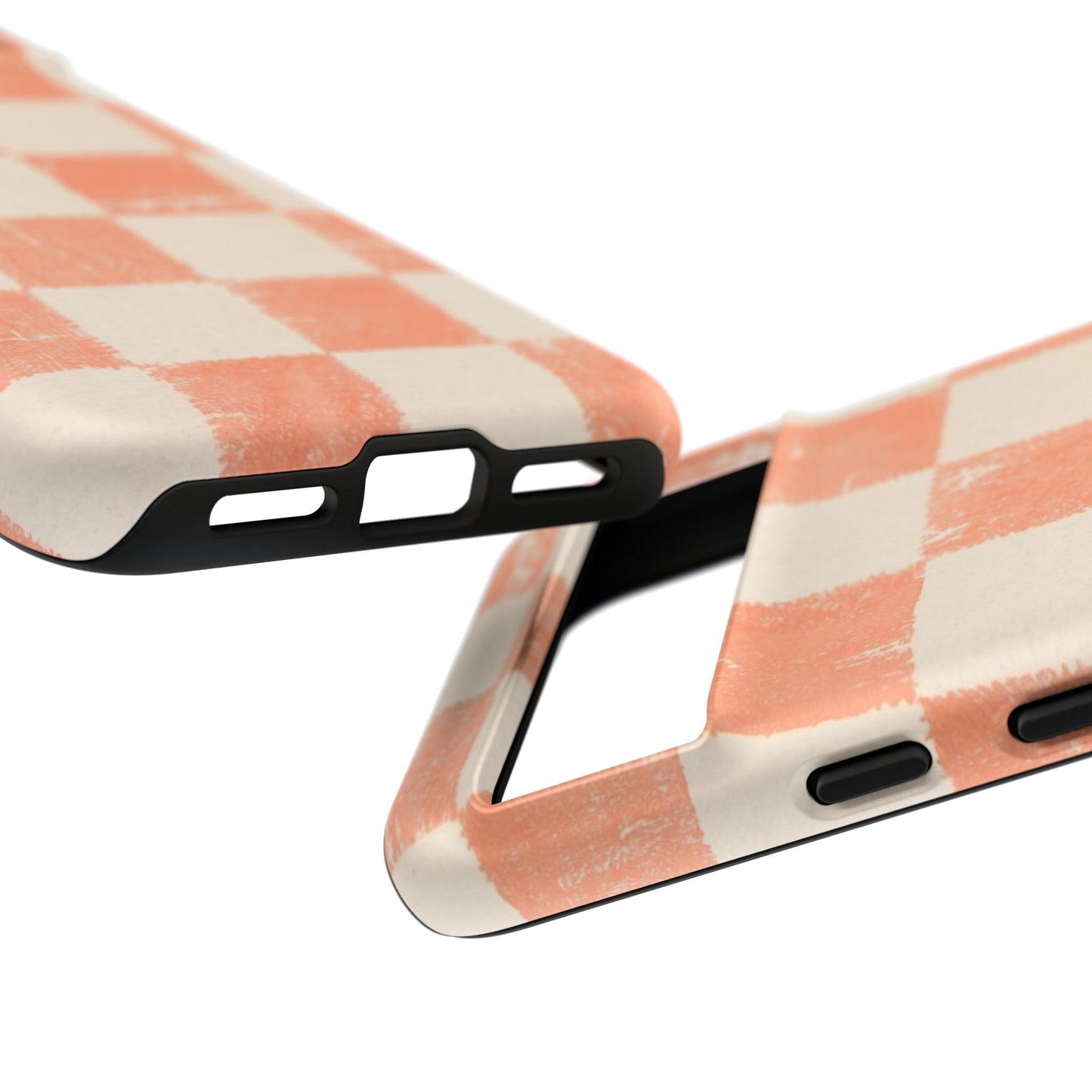 Peach Checkerboard Tough Phone Case — Retro Distressed Grid Design