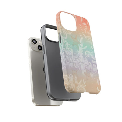 Tough Cases: Pastel Beach Pattern Phone Case — Starfish & Coastal Cityscape Protective Cover
