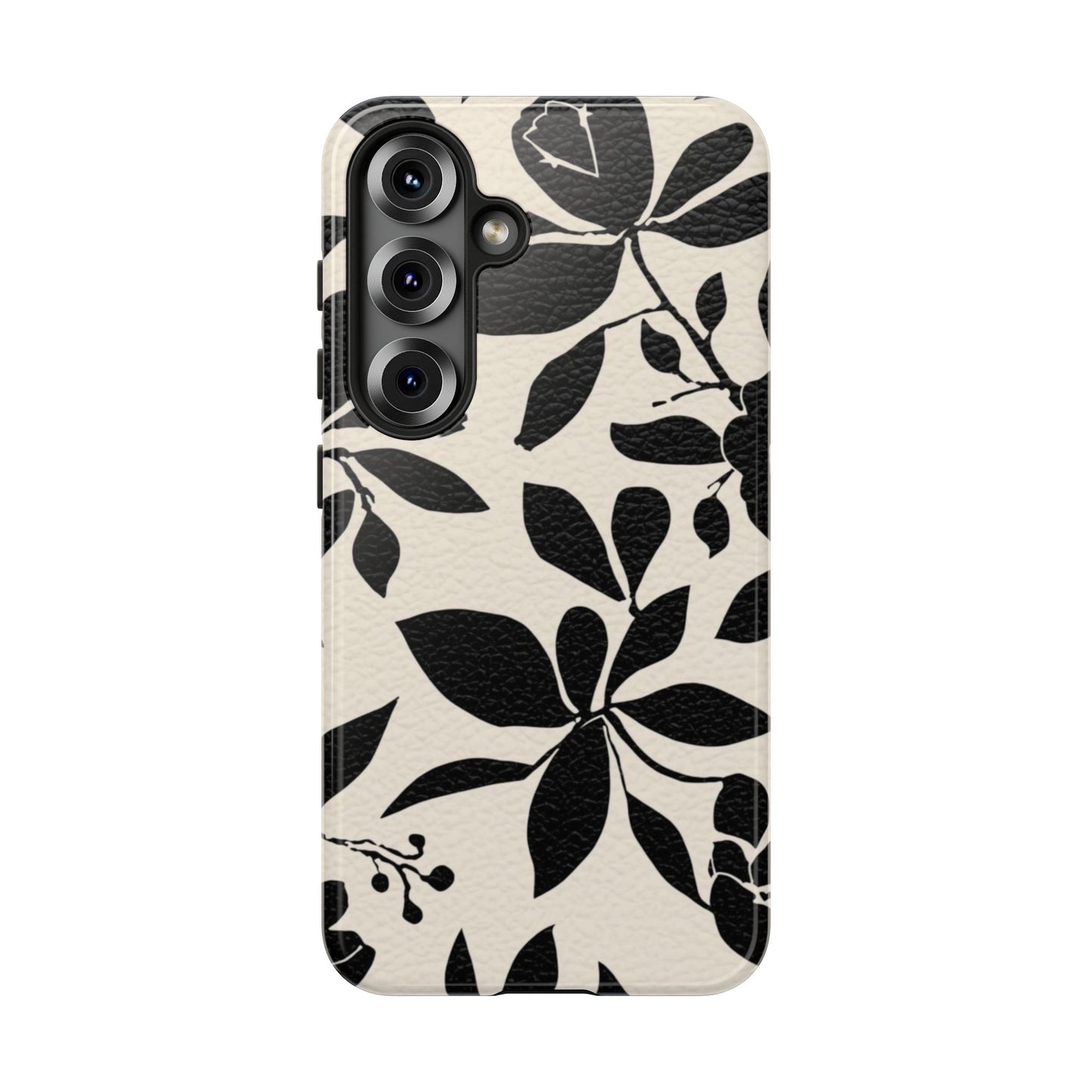 Black Floral Pattern Phone Case — Monochrome Botanical Tough Case