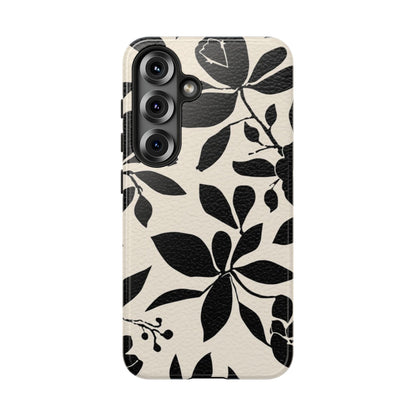 Black Floral Pattern Phone Case — Monochrome Botanical Tough Case