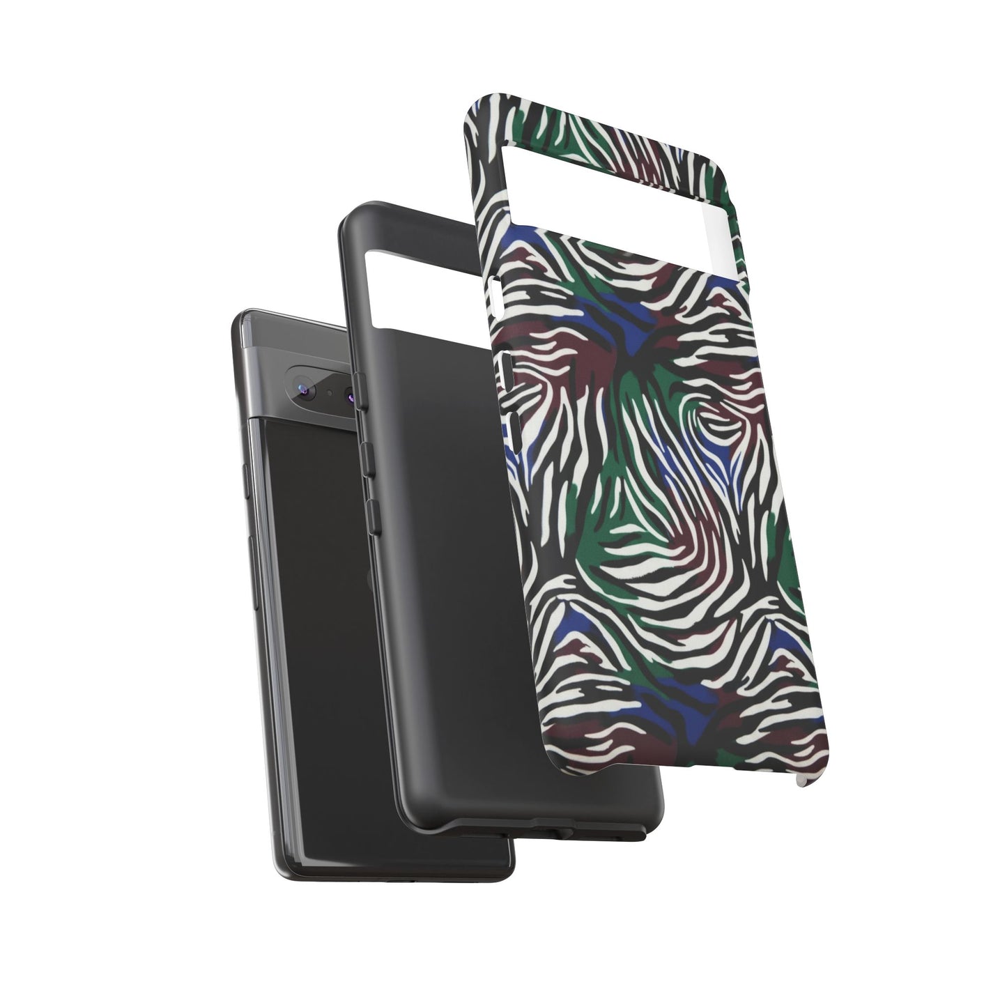 Zebra Camo Tough Phone Case – Green & Blue Animal Print Protective Cover