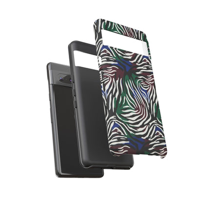 Zebra Camo Tough Phone Case – Green & Blue Animal Print Protective Cover