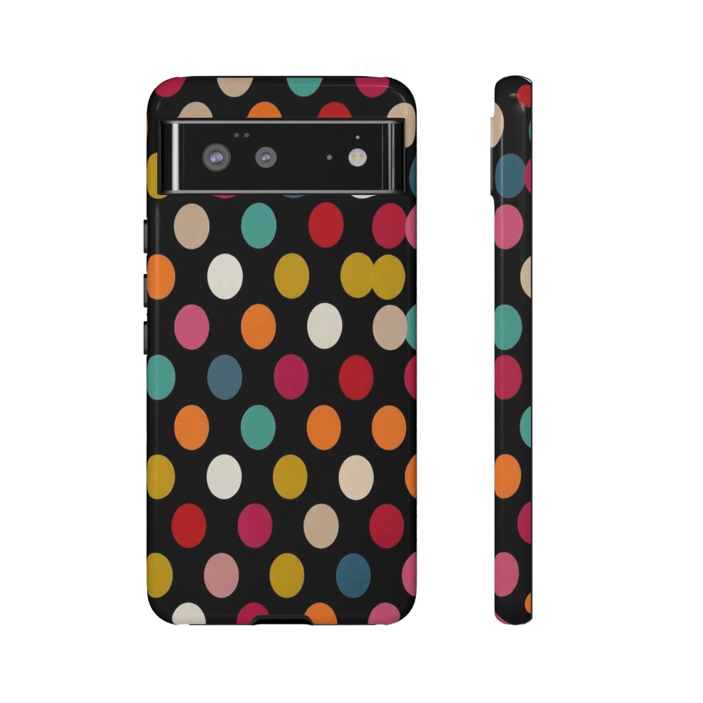 Polka Dot Tough Phone Case – Colorful Retro Dots on Black