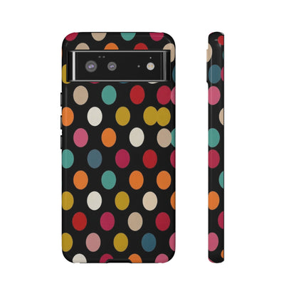 Polka Dot Tough Phone Case – Colorful Retro Dots on Black