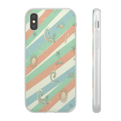 Beach Vibes Phone Case — Retro Pastel Surf & Palm Protective Flexi Case