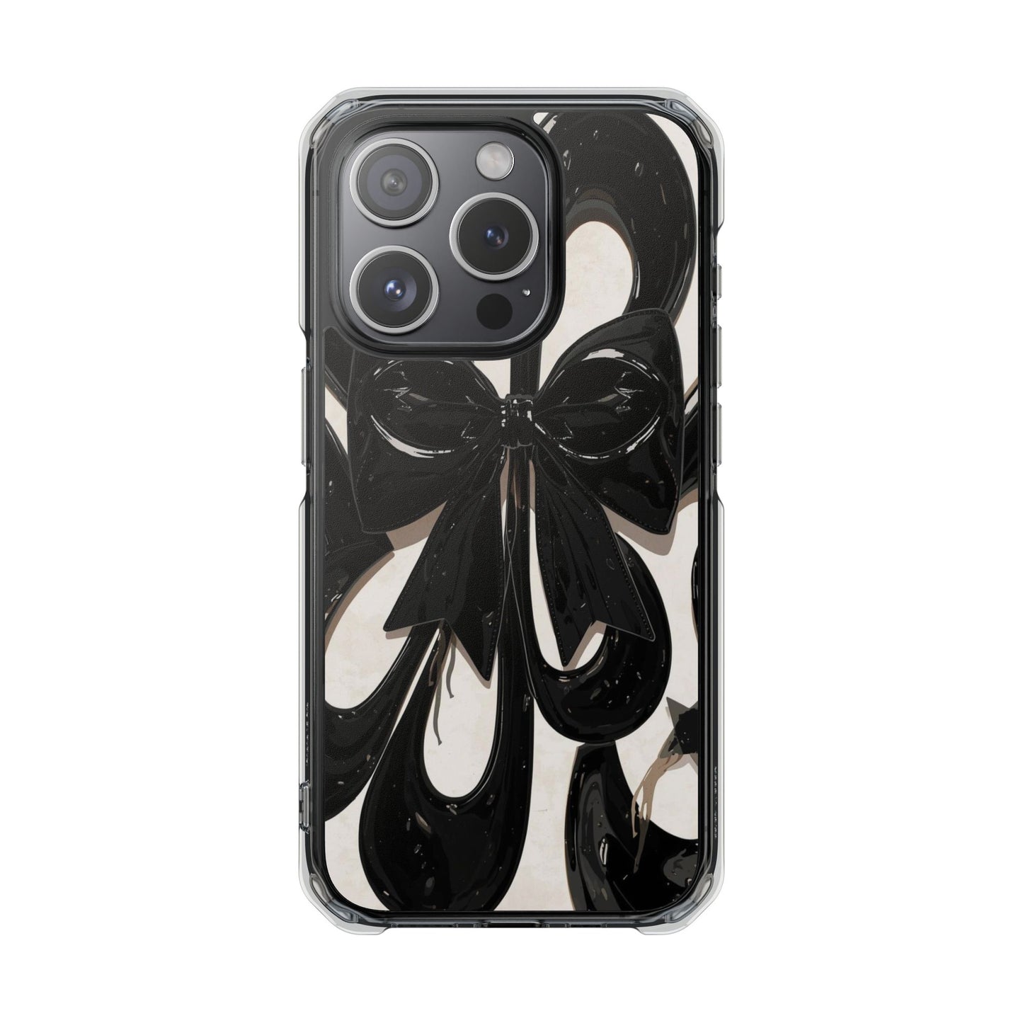 Clear Magnetic Phone Case — Black Abstract Bow Design