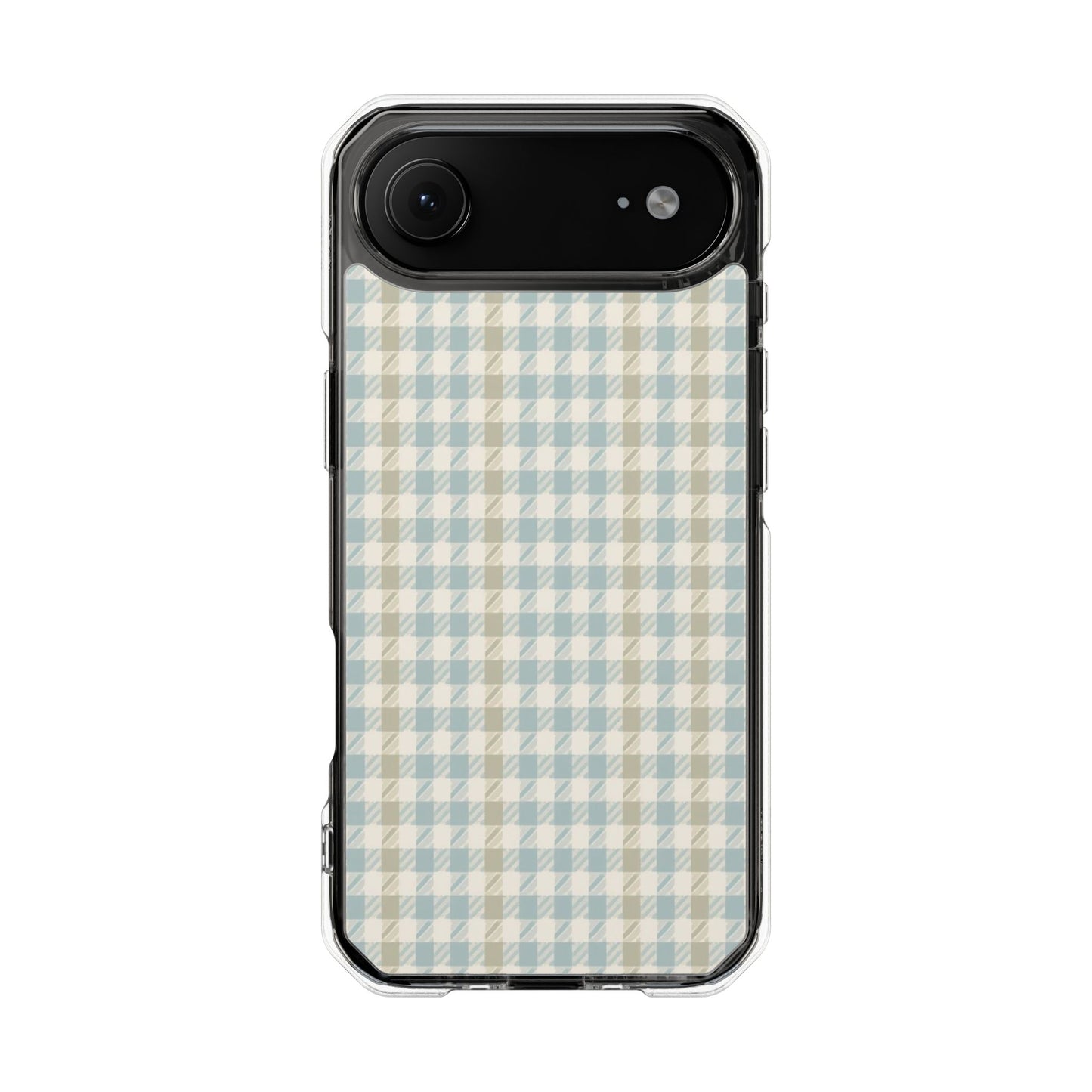 Clear Magnetic Phone Case — Pastel Blue Gingham Protective Cover