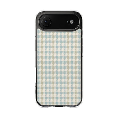 Clear Magnetic Phone Case — Pastel Blue Gingham Protective Cover