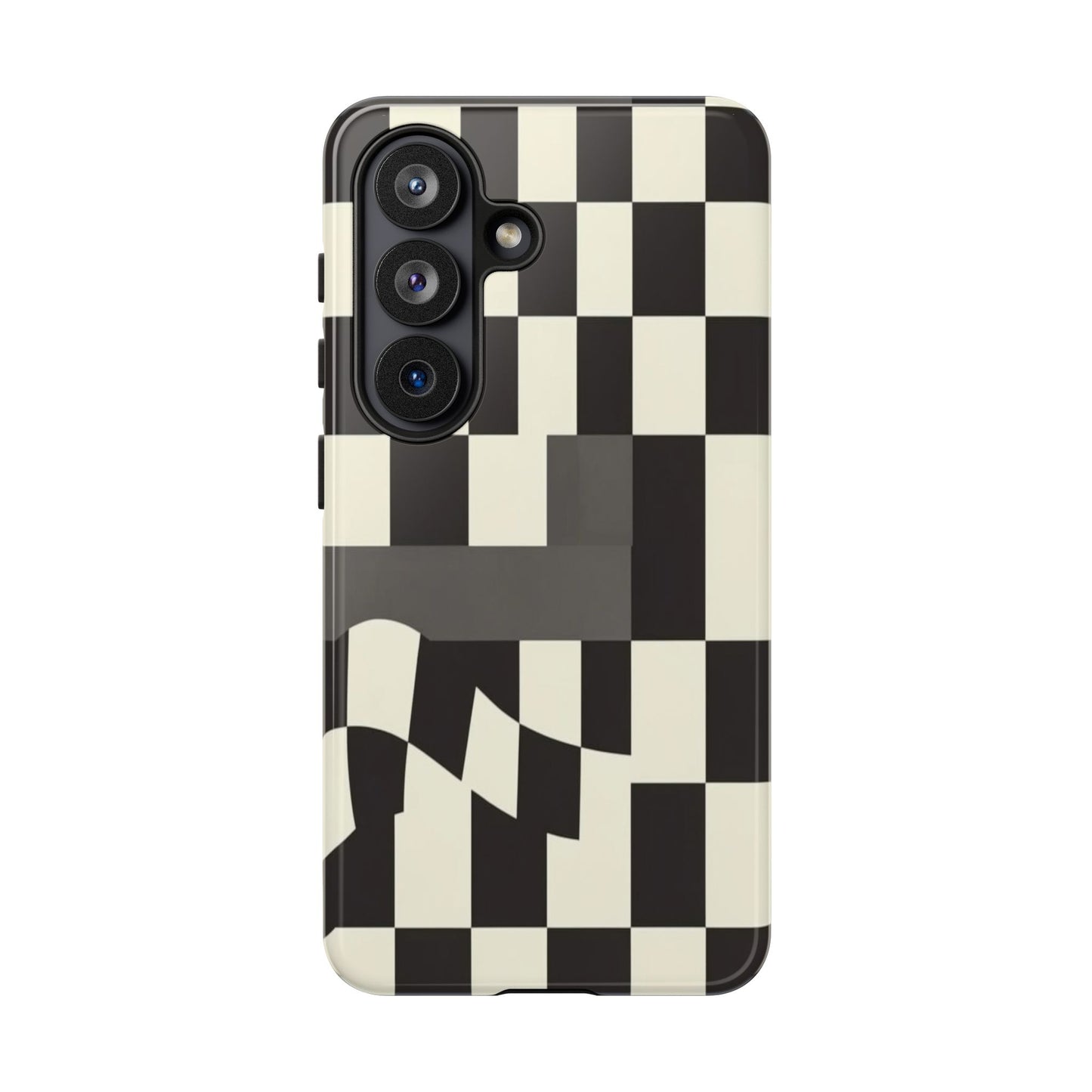 Checkerboard Wave Phone Case — Black & Cream Graphic Tough Case