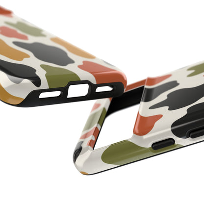 Camouflage Pattern Tough Phone Case – Retro Olive, Rust & Mustard Protective Cover