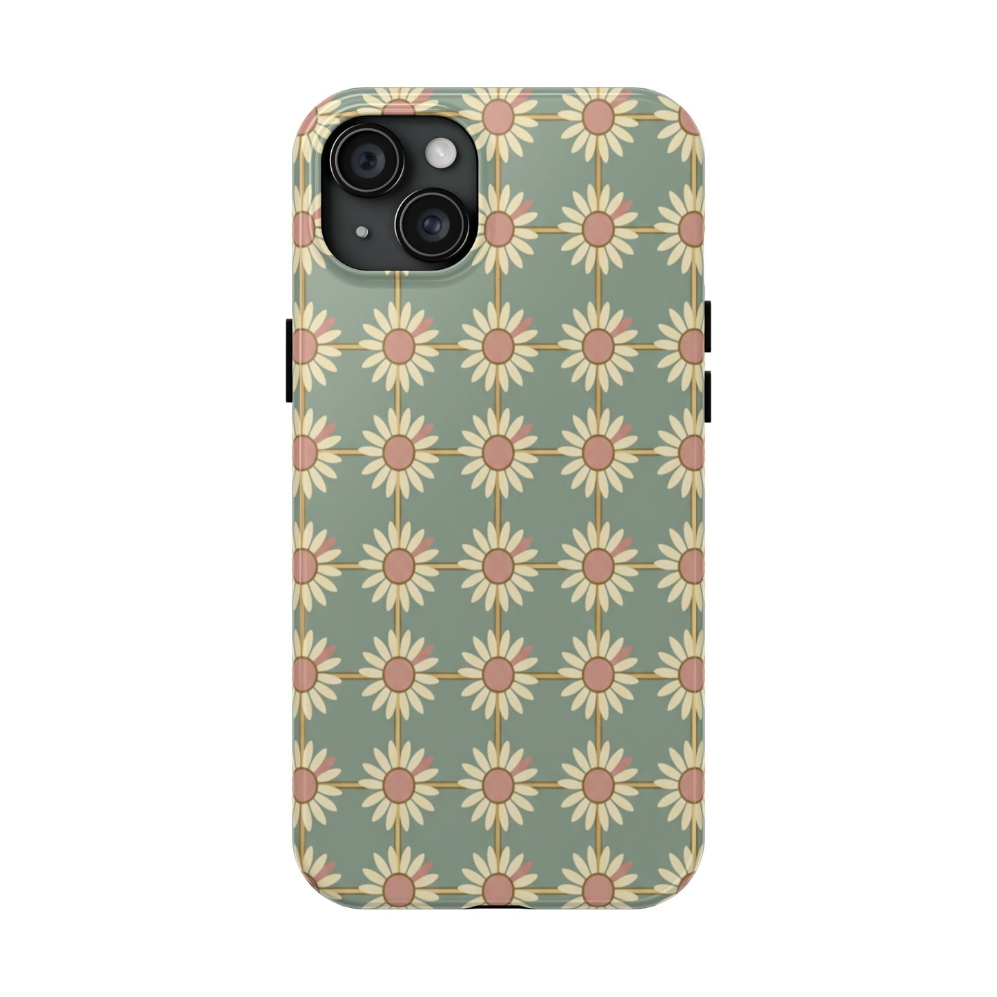 Daisy Pattern Tough Phone Case — Retro Floral Protective Cover