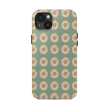 Daisy Pattern Tough Phone Case — Retro Floral Protective Cover
