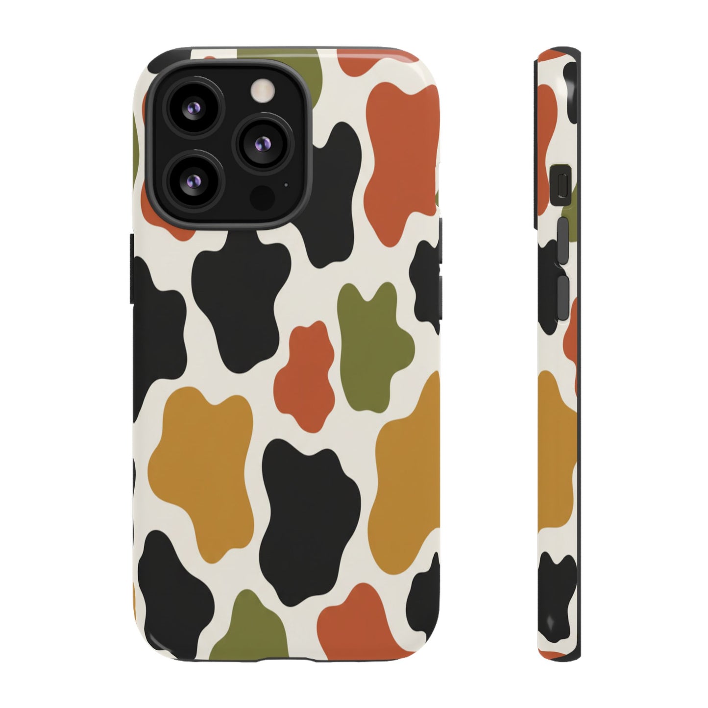 Camouflage Pattern Tough Phone Case – Retro Olive, Rust & Mustard Protective Cover