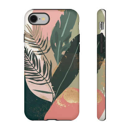 Tropical Leaf Tough Phone Case — Abstract Pink & Green Botanical Protective Cover