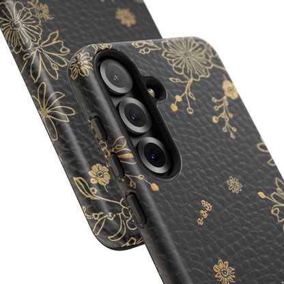 Floral Gold Foil Leather Texture Tough Phone Case