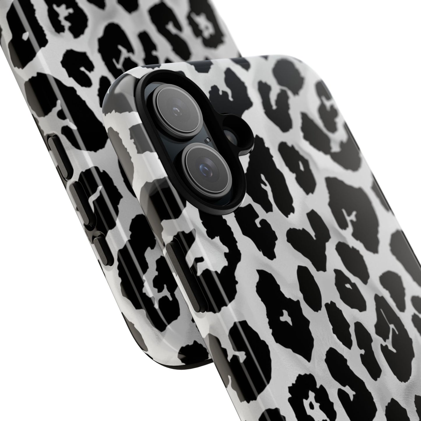 Leopard Print Tough Phone Case – Black & White Animal Pattern Protective Cover