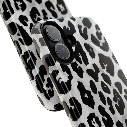 Leopard Print Tough Phone Case – Black & White Animal Pattern Protective Cover