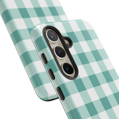 Mint Green Buffalo Check Tough Phone Case — Durable Plaid Protective Cover