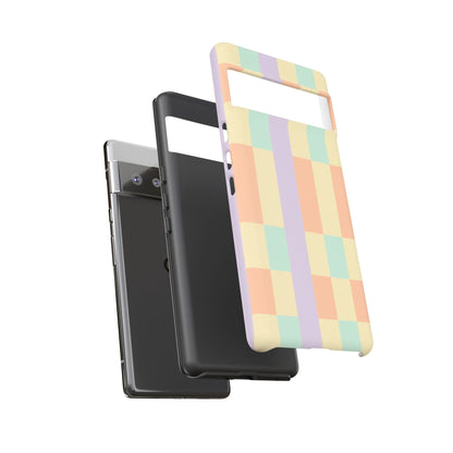 Pastel Checkered Phone Case — Retro Stripe Tough Case