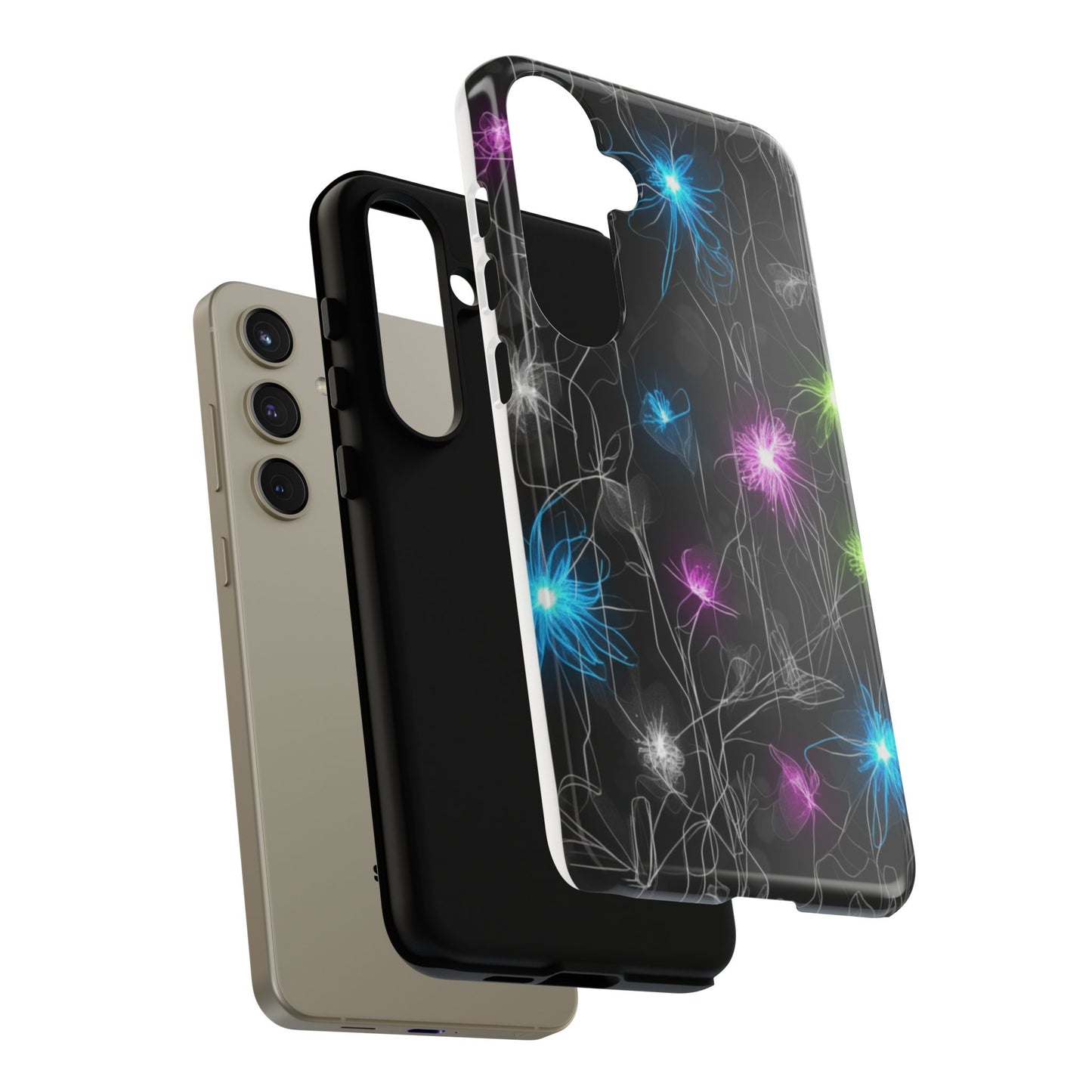 Neon Floral Tough Phone Case — Glow Flower Protective iPhone Cover