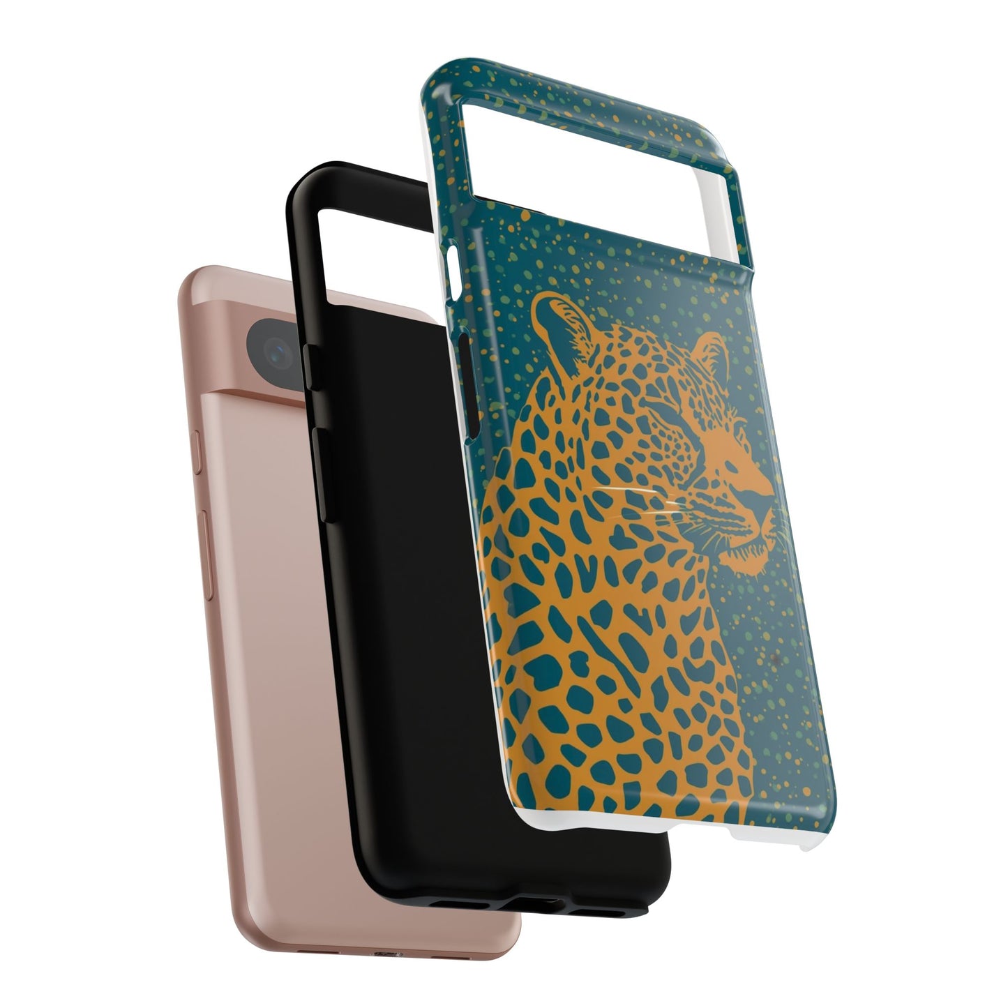 Leopard Spotlight Phone Case — Teal Gold Animal Print Protective Cover