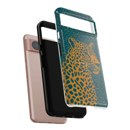 Leopard Spotlight Phone Case — Teal Gold Animal Print Protective Cover
