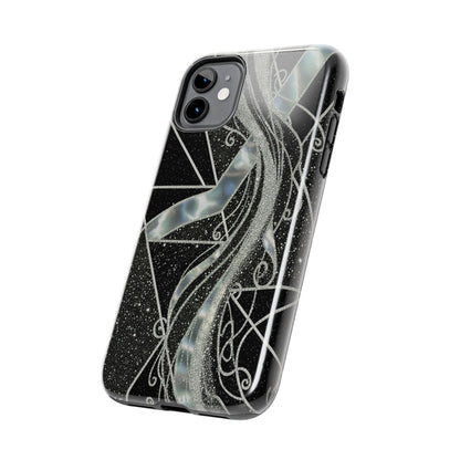 Geometry Tough Phone Case — Iridescent Ribbon on Black Celestial Background