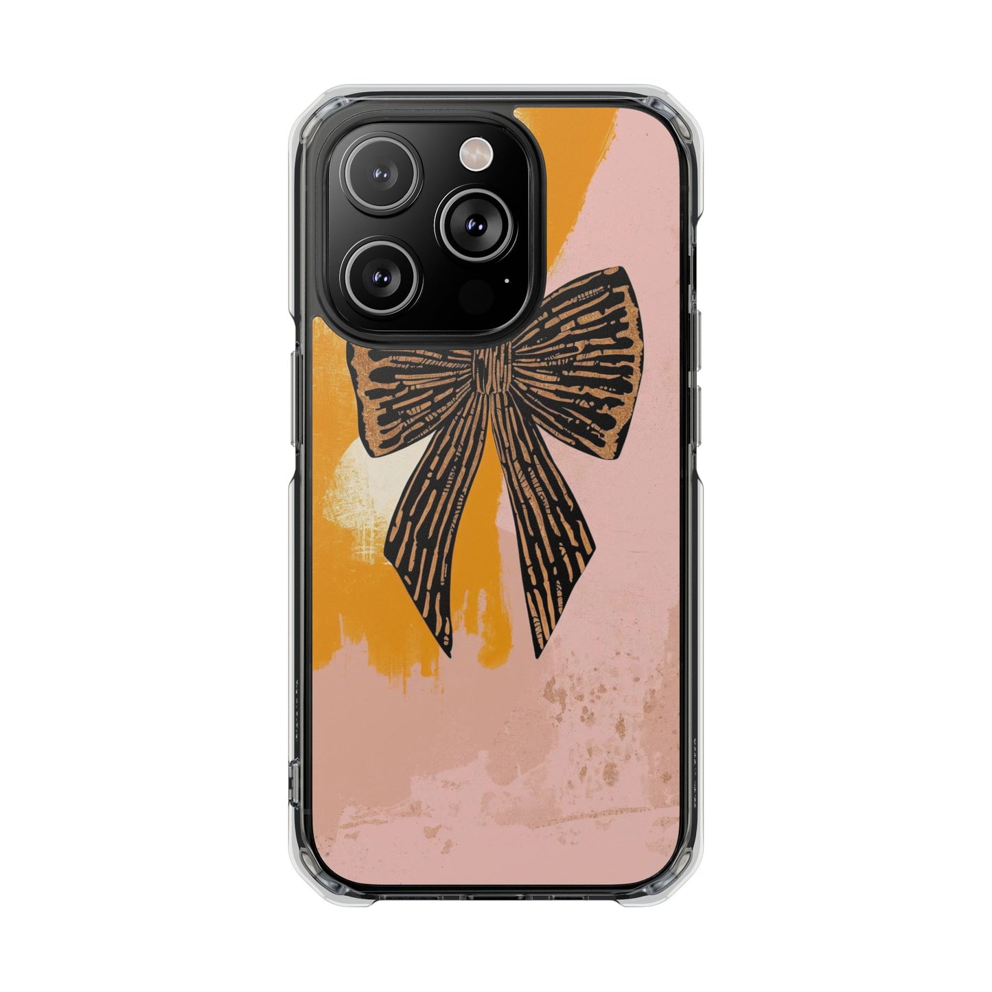 Clear Magnetic Phone Case —  Bow on Blush & Mustard Background