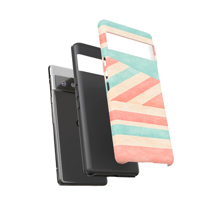 Pastel Stripes Tough Phone Case – Retro Coral & Teal Protective Cover