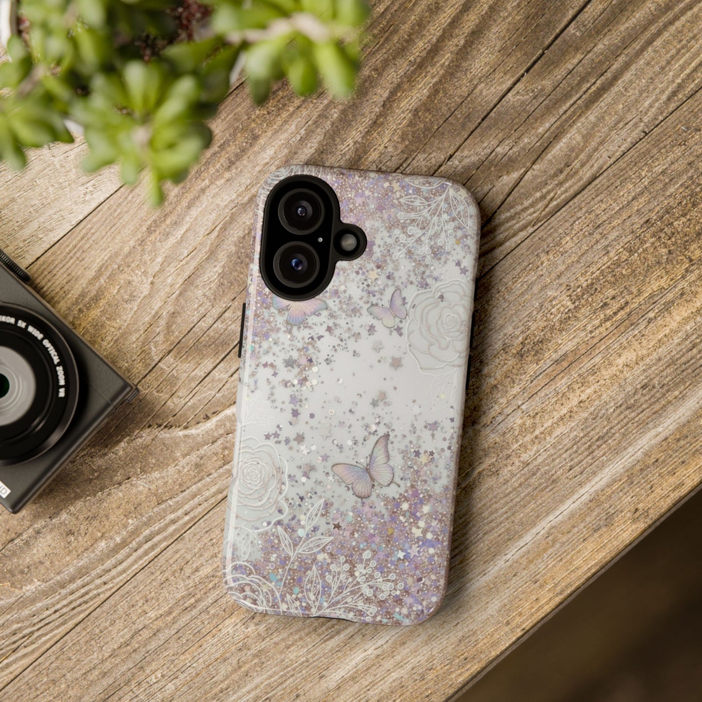 Butterfly Glitter Tough Phone Case — Floral Sparkle Protective Case