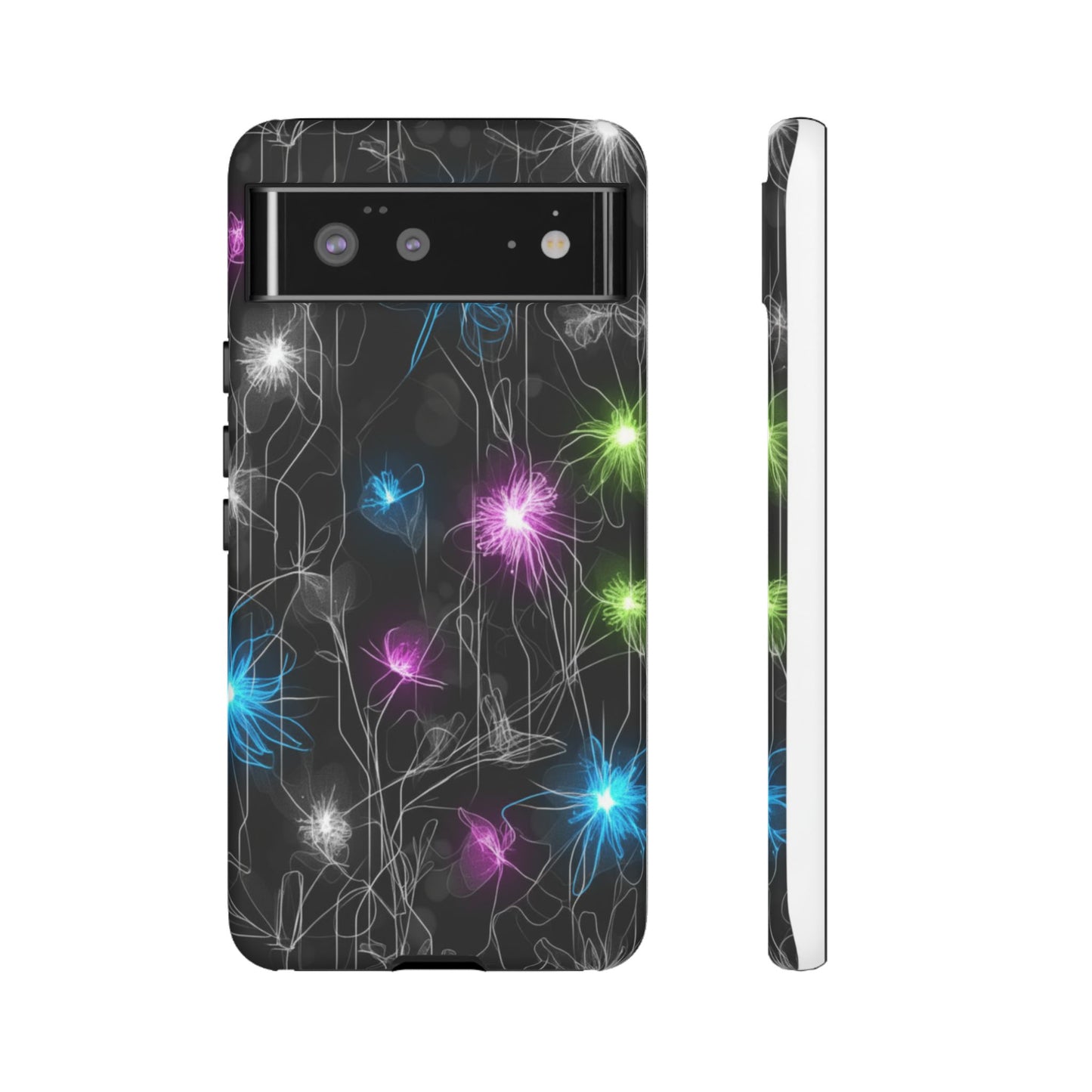 Neon Floral Tough Phone Case — Glow Flower Protective iPhone Cover
