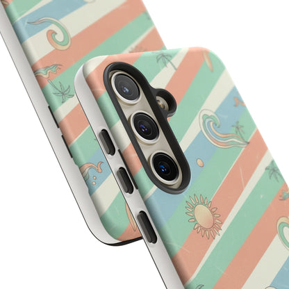 Surf Stripe Tough Phone Case — Retro Beach Waves Pattern