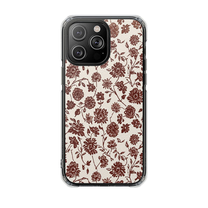 Floral Vintage Clear Phone Case — Brown Botanical Magnetic Impact Case