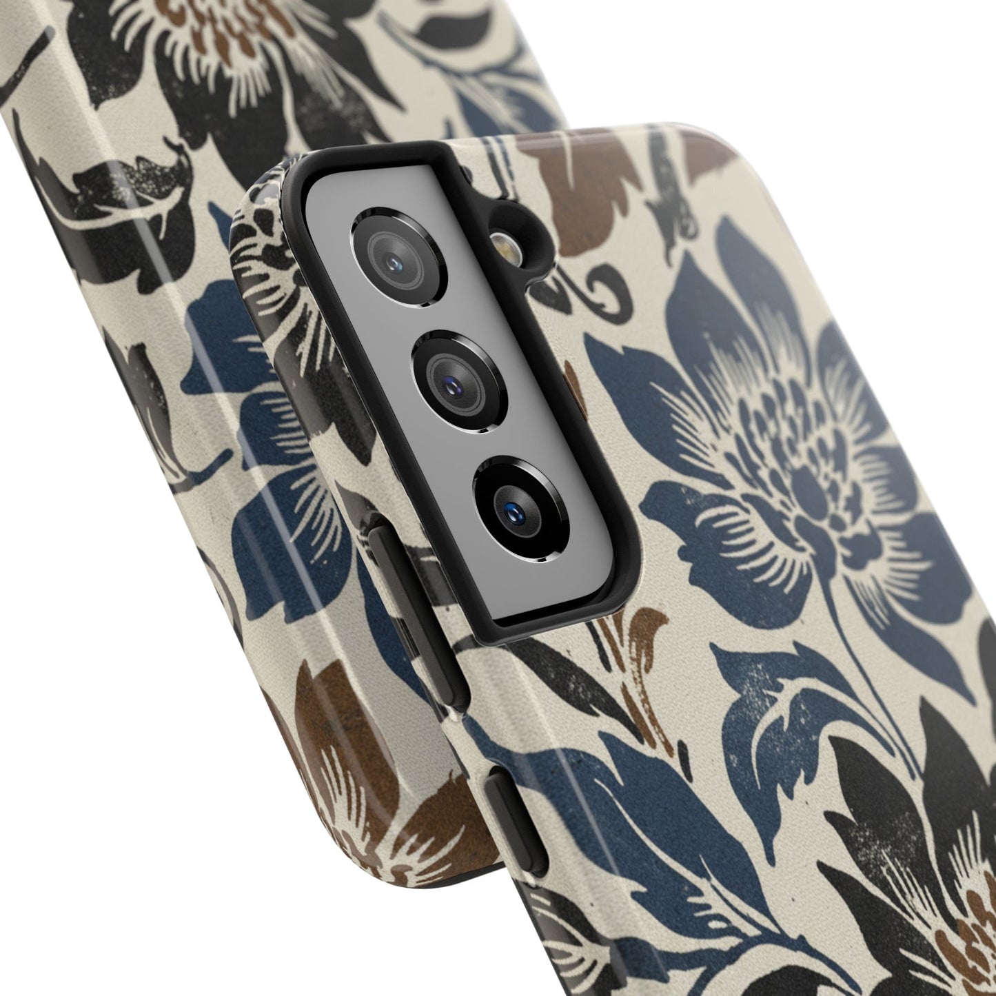 Floral Vintage Tough Phone Case — Blue & Brown Botanical Protection