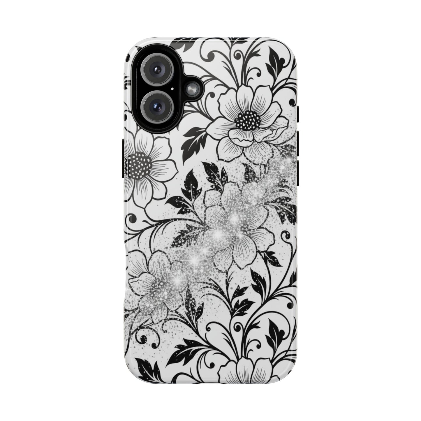 Floral Lace Phone Case — Black & White Vintage Flower Protective Case