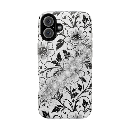 Floral Lace Phone Case — Black & White Vintage Flower Protective Case