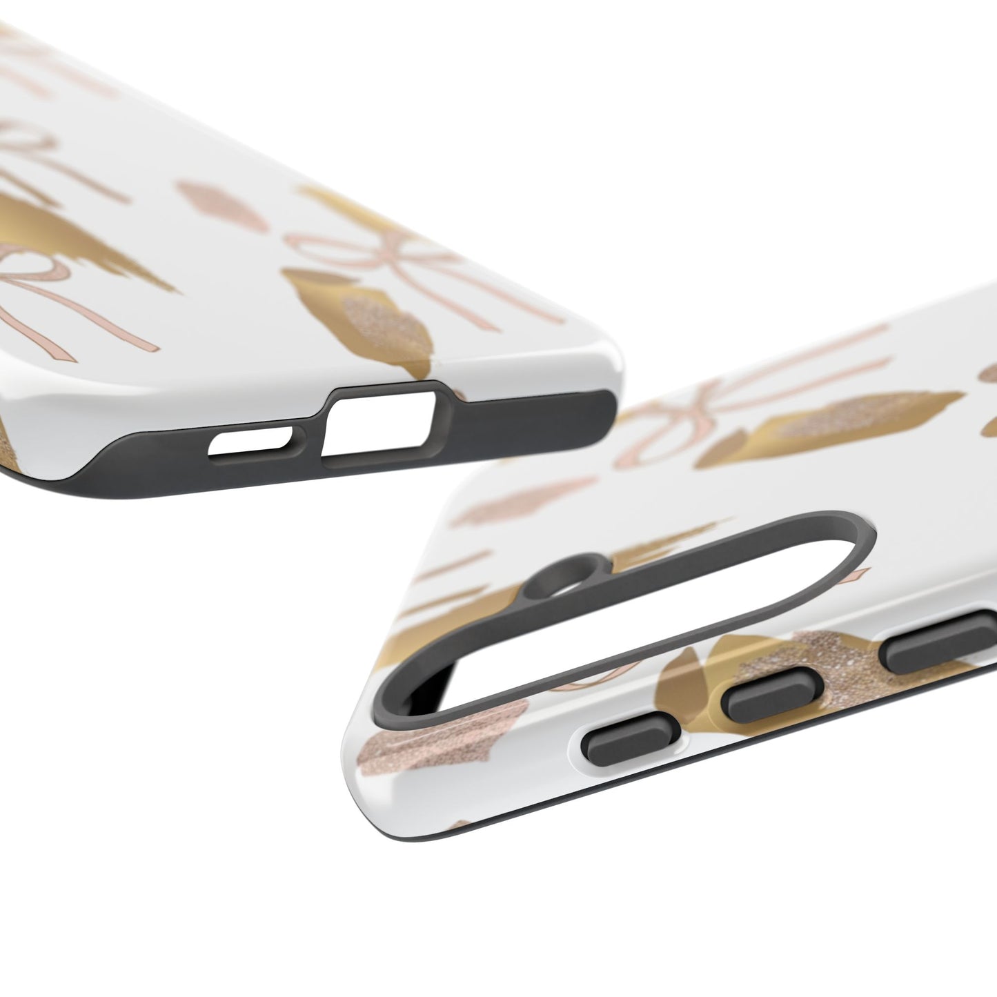 Phone Case — Gold Brushstroke & Blush Bow Pattern