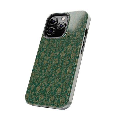 Vintage Floral Tough Phone Case — Green Damask Protective Cover