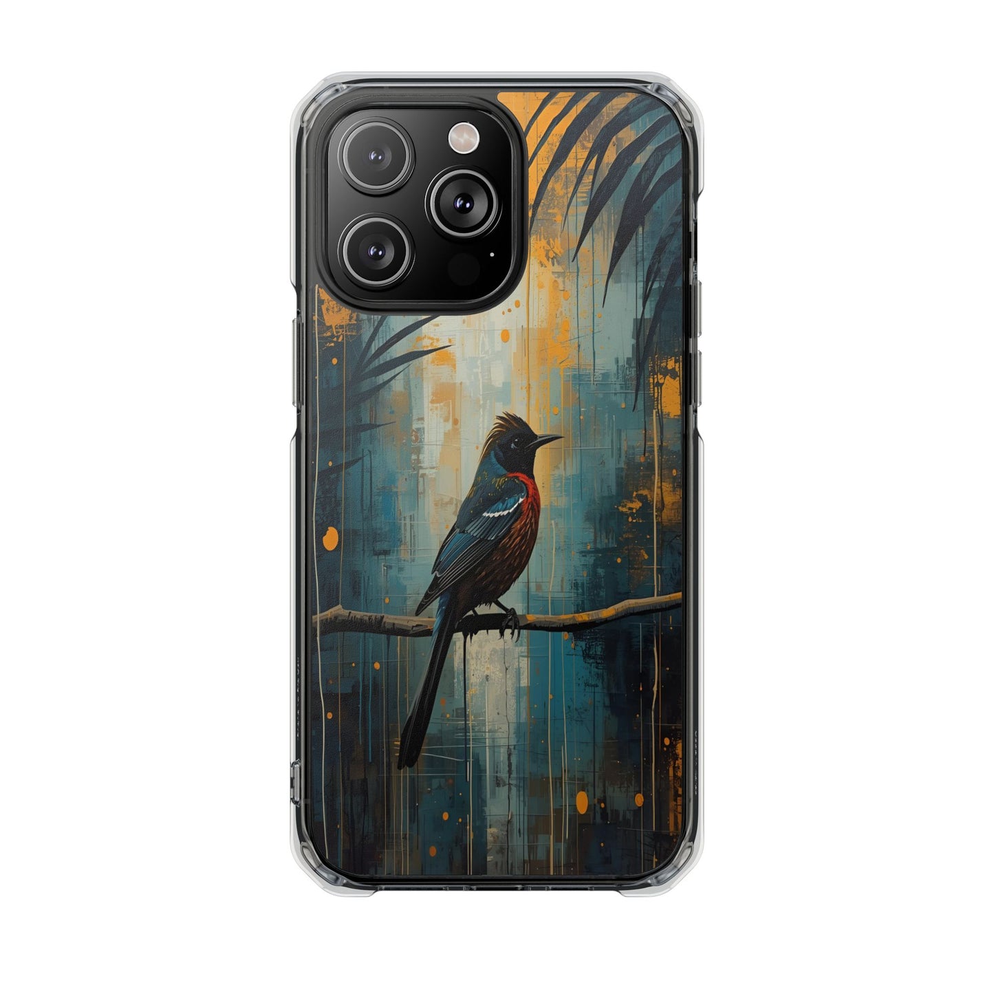 Clear Magnetic Phone Case — Artful Tūī Bird on Branch Design