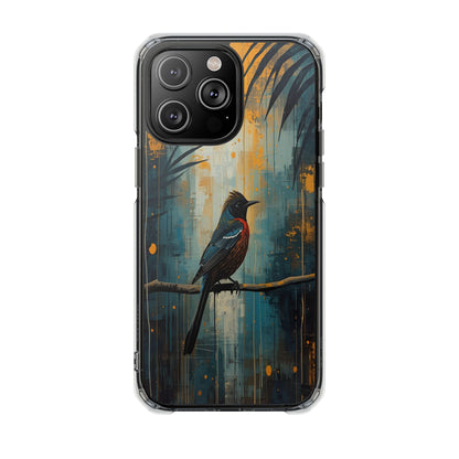 Clear Magnetic Phone Case — Artful Tūī Bird on Branch Design