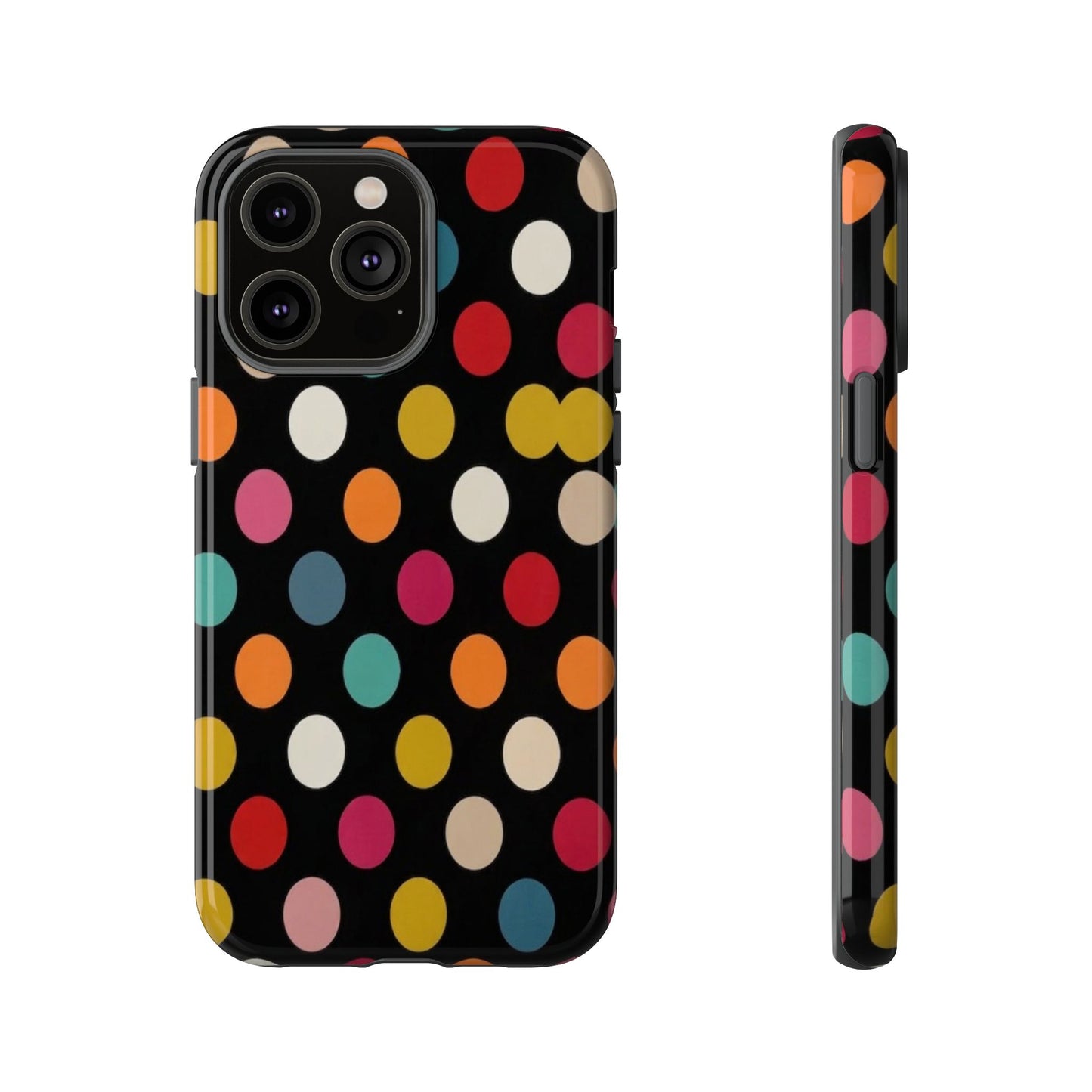 Polka Dot Tough Phone Case – Colorful Retro Dots on Black