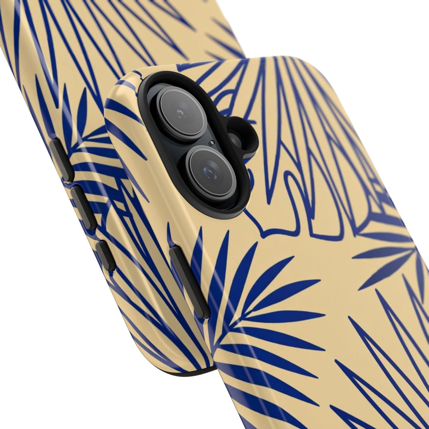 Tropical Palm Pattern Tough Phone Case — Navy Blue Fan Leaves on Sand
