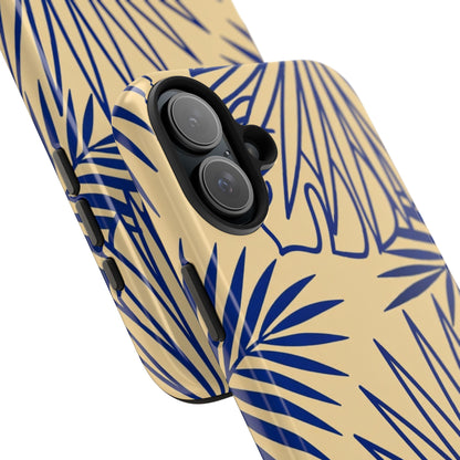 Tropical Palm Pattern Tough Phone Case — Navy Blue Fan Leaves on Sand